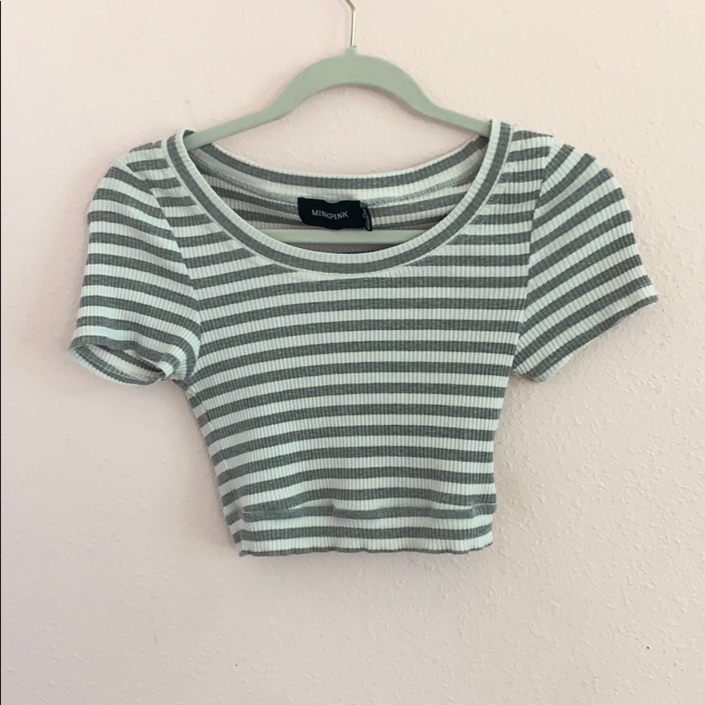 Grey and White Striped Crop Top